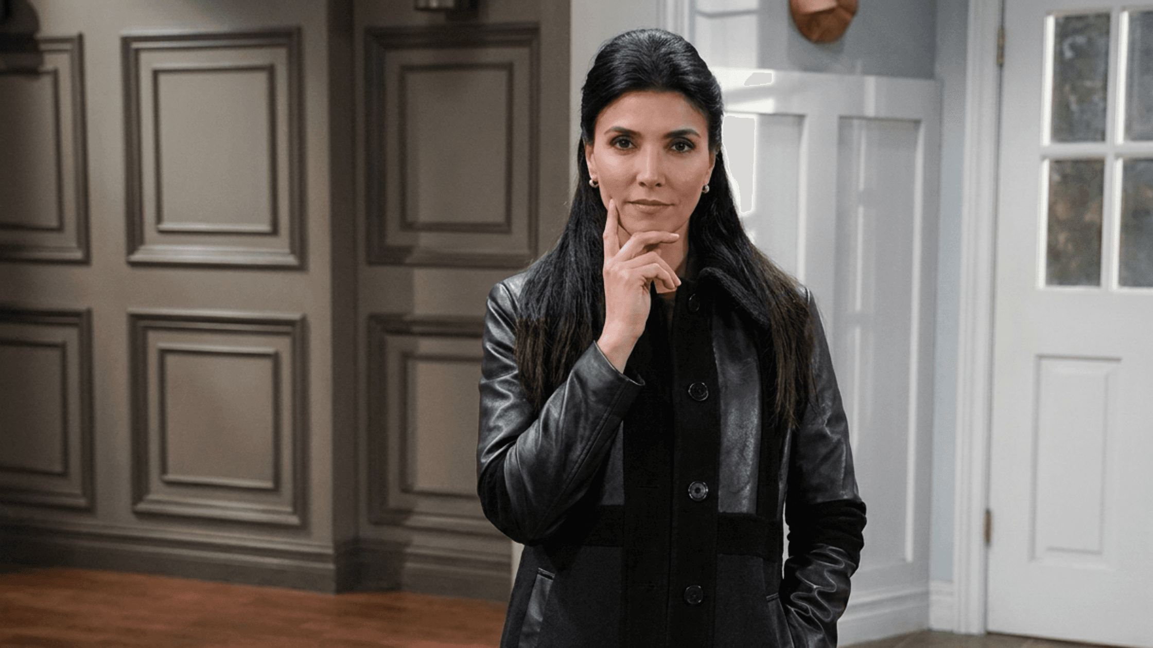 General Hospital 2026 Nazneen Contractor Black Shearling Coat